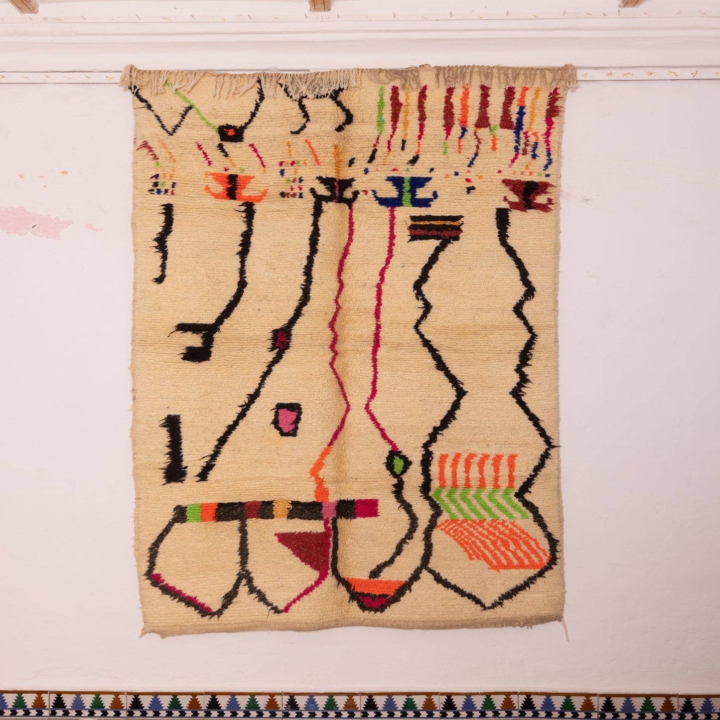 Modern Azilal Rug - 80% Wool 20% Cotton - Abstract Berber Moroccan Carpet - Handmade Wall or Floor Rug