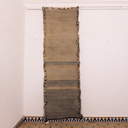 Monochrome Diamond Corridor Runner - Handwoven Wool Hallway Rug