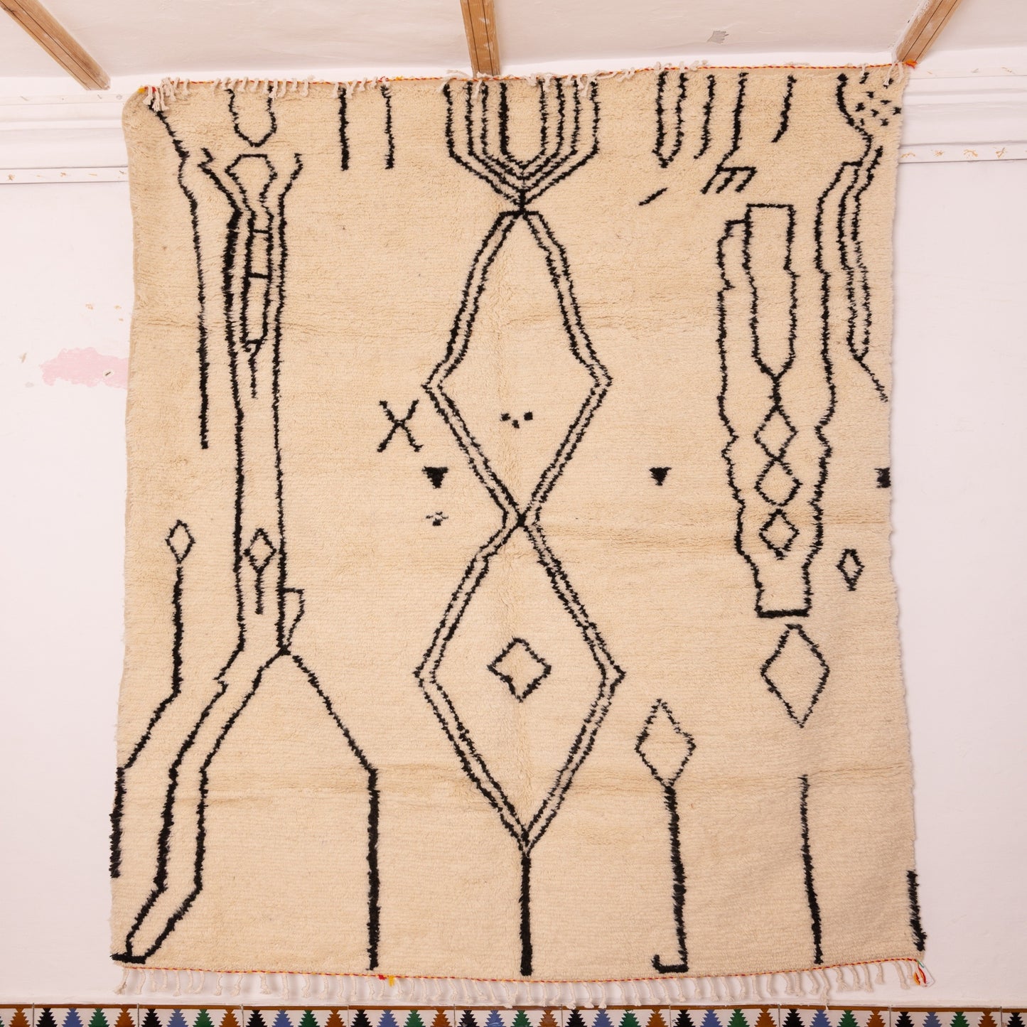 Monochrome Azilal Rug - 80% Wool 20% Cotton Moroccan Handmade - Minimalist Black & White Tribal Carpet