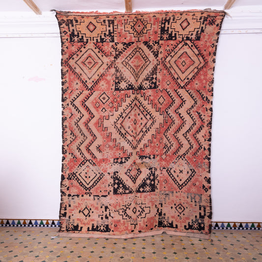 Vintage Moroccan Rehamna Rug – Handwoven Bohemian Berber Carpet with Tribal Geometric Design