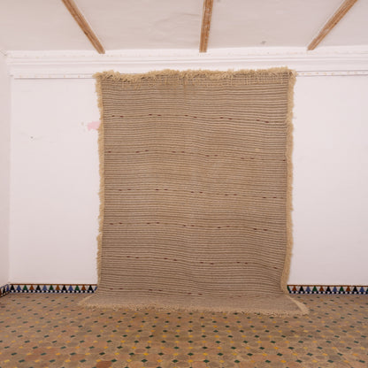 Authentic Vintage Moroccan Handira Rug | Beige Berber Striped Wool Blanket | Handwoven Bohemian Textile ;  10,99 ft / 6,23 ft