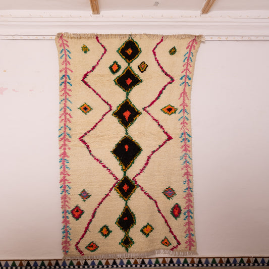 Colorful Diamond Azilal Rug - Moroccan Handwoven Berber Carpet - 80% Wool 20% Cotton - Bright Geometric Boho Runner - Artisan Home Decor
