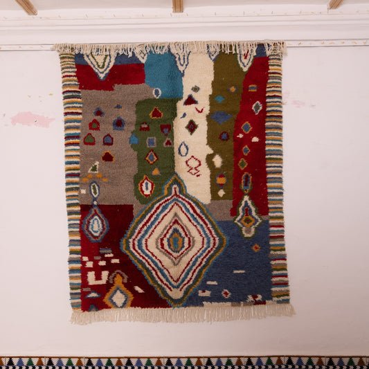 Colorful Azilal Rug - Moroccan Tribal Berber Carpet - Handwoven 80% Wool 20% Cotton - Geometric Abstract Area Rug