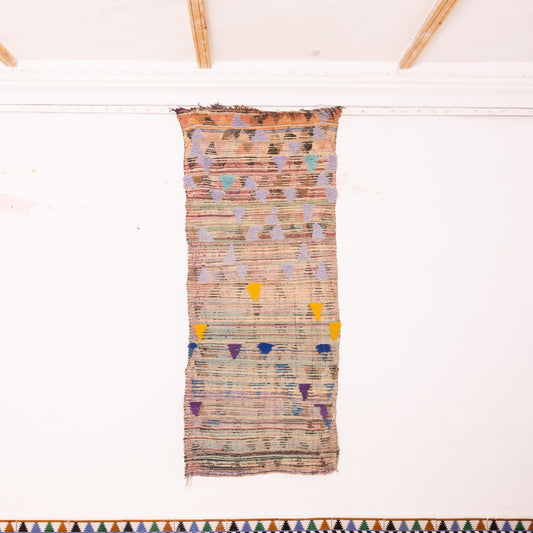 Vintage Moroccan Corridor Runner Rug - Colorful Geometric Wool Carpet - Handwoven Berber Tribal Design