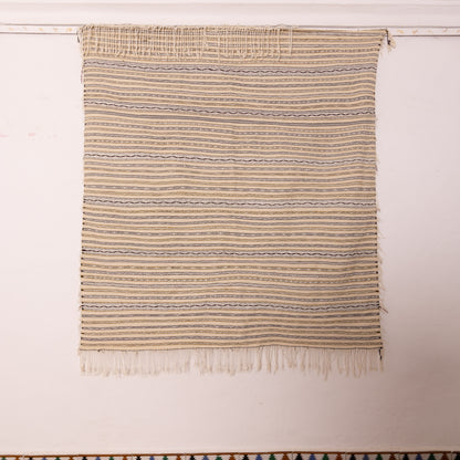 Handwoven Moroccan Handira Kilim | Vintage Berber Wool Blanket | Neutral Striped Boho Rug ; 7,38 ft / 5,09 ft