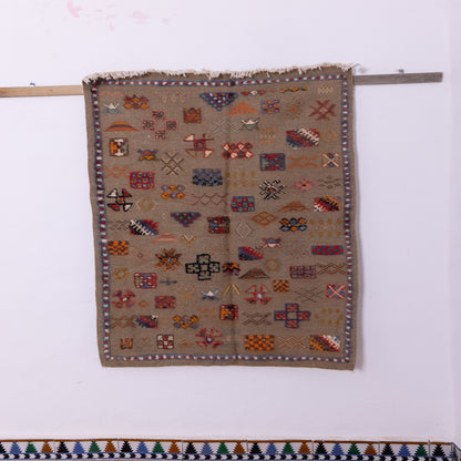 Handwoven Moroccan Akhnif Rug – Wool & Cotton Berber Tapestry ; 5,25 ft / 3,61 ft