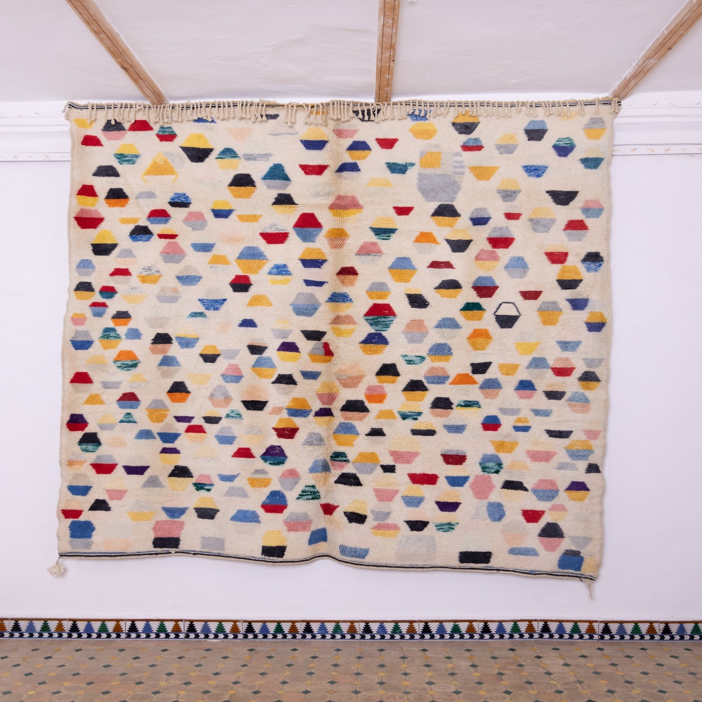 Handwoven Moroccan Mrirt Wool Rug – Colorful Geometric Berber Carpet