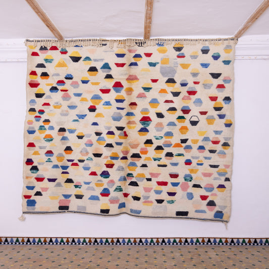 Handwoven Moroccan Mrirt Wool Rug – Colorful Geometric Berber Carpet