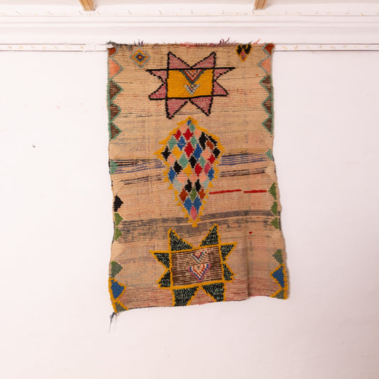 Vintage Moroccan Geometric Star Rug - Colorful Diamond & Star Pattern - Handwoven Wool - 80% Wool 20% Cotton