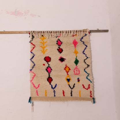 Mini Azilal Moroccan Rug - Bohemian Wall Hanging or Floor Mat - 80% Wool 20% Cotton - Abstract Handwoven Berber Textile