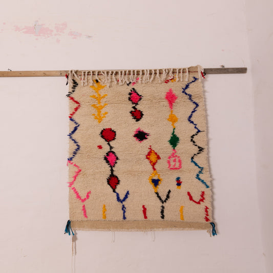 Mini Azilal Moroccan Rug - Bohemian Wall Hanging or Floor Mat - 80% Wool 20% Cotton - Abstract Handwoven Berber Textile