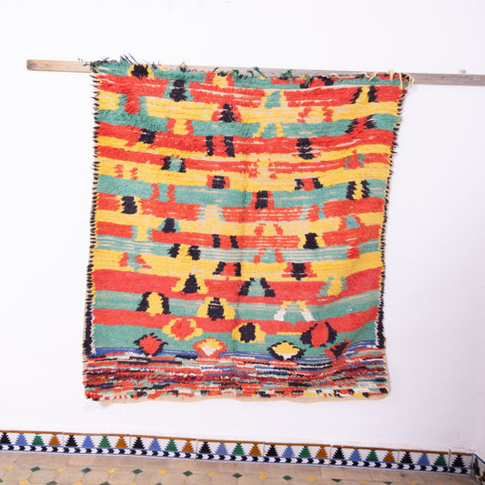 Vintage Azilal Rug – Bold Multicolor Moroccan Wool Carpet - Handwoven Berber Art from Atlas Mountains