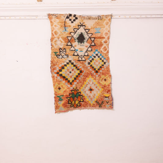 Vintage Moroccan Corridor Runner Rug - Handwoven Wool Hallway Carpet with Tribal Diamond Motifs - Warm Earth Tone Berber Rug