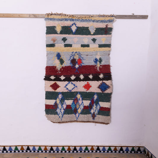 Vintage Moroccan Azilal Rug - Colorful Wool Boho Runner - Handwoven Tribal Carpet with Diamond Motifs