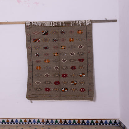 Handwoven Moroccan Akhnif Rug – Earthy Beige & Berber Symbolism Wool & Cotton Carpet