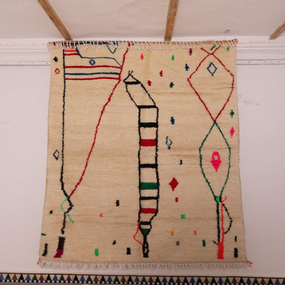 Azilal Rug - Moroccan Handmade Wool & Cotton Carpet - Modern Berber Abstract Design - Tribal Wall Hanging or Floor Mat