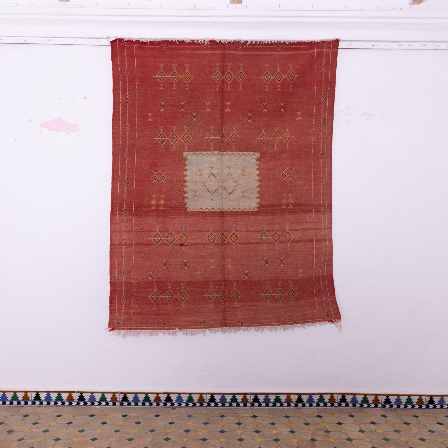 Handwoven Moroccan Akhnif Rug – Warm Terracotta Berber Wool & Cotton Carpet