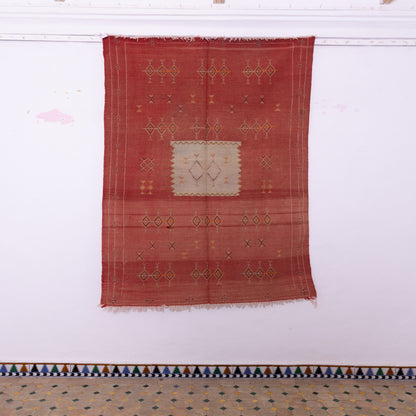 Handwoven Moroccan Akhnif Rug – Warm Terracotta Berber Wool & Cotton Carpet