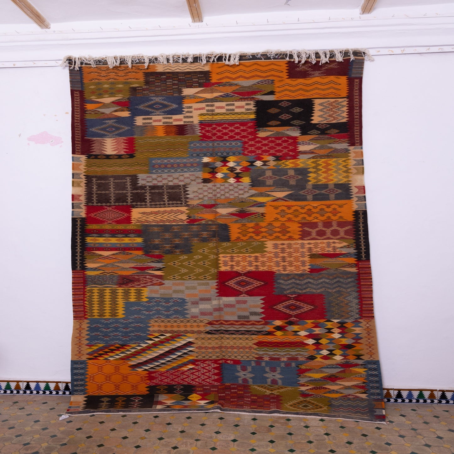 Handwoven Moroccan Akhnif Rug – Vibrant Berber Geometric Wool & Cotton Carpet