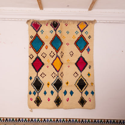 Multicolor Diamond Azilal Rug - 80% Wool 20% Cotton - Handmade Moroccan Berber Carpet - Boho Abstract Wall Decor or Runner