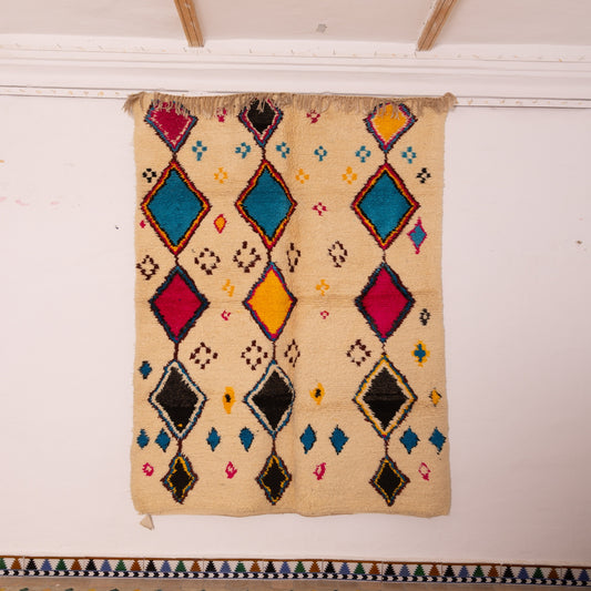 Multicolor Diamond Azilal Rug - 80% Wool 20% Cotton - Handmade Moroccan Berber Carpet - Boho Abstract Wall Decor or Runner