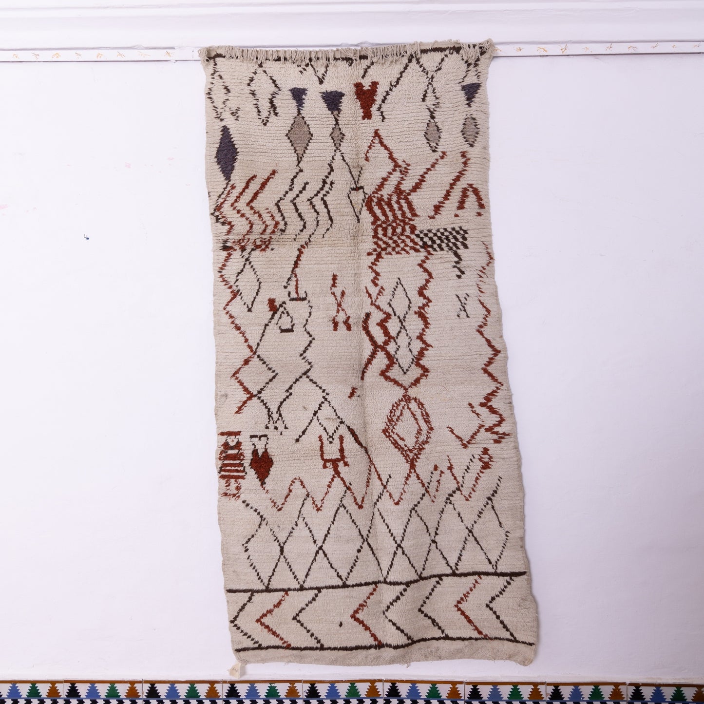 Vintage Azilal Rug - Handwoven Moroccan Wool Runner - Tribal Berber Symbols - Long & Narrow Rug