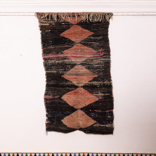 Handwoven Vintage Corridor Rug – 80% Wool & 20% Cotton – Rich Dark Tones with Diamond Pattern – Sustainable and Durable