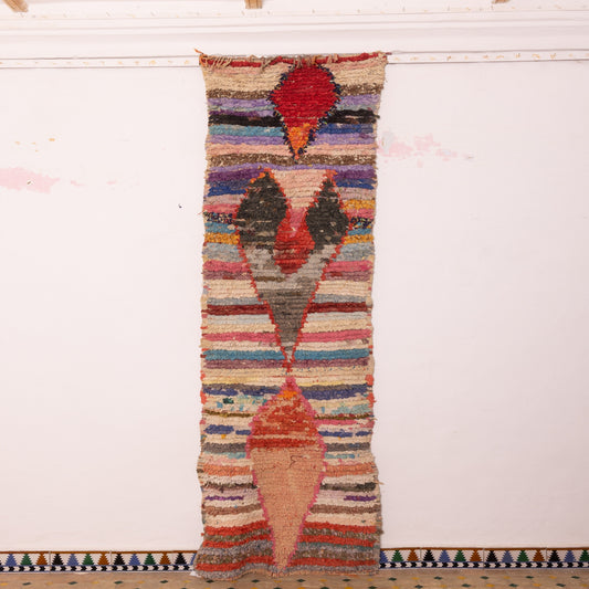 Vintage Moroccan Corridor Runner Rug - Handwoven Wool Hallway Carpet with Bold Tribal Motifs - Multicolor Striped Berber Long Rug