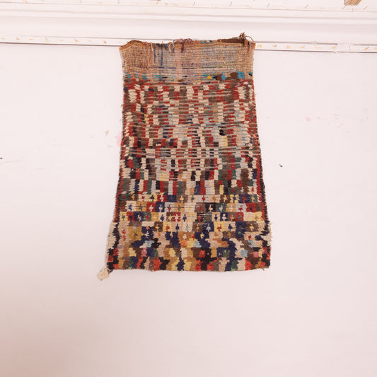 Vintage Moroccan Corridor Rug - Color Block Wool Runner with Textured Tribal Grid - Handwoven Berber Hallway Carpet