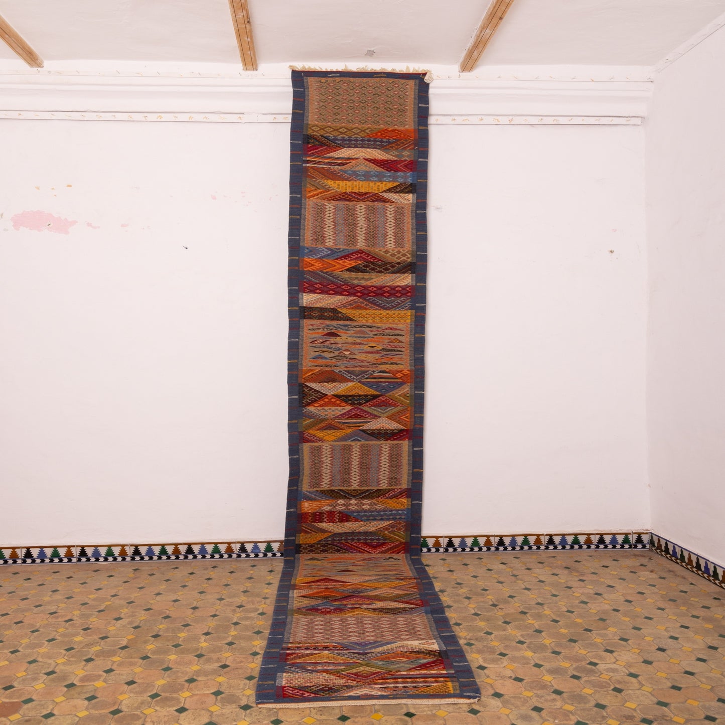 Moroccan Corridor Rug - Extra-Long Handwoven Runner - Tribal Patchwork Elegance