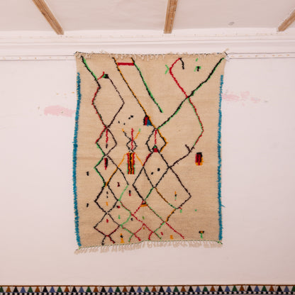 Minimalist Azilal Rug - Handwoven Moroccan Berber Carpet - 80% Wool 20% Cotton - Abstract Diamond Pattern - Boho Home Decor