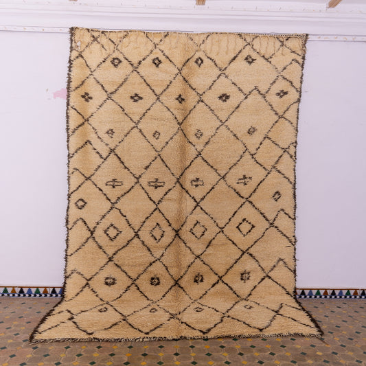 Vintage Moroccan Beni Ourain Rug - Handwoven Wool Carpet with Diamond Motifs