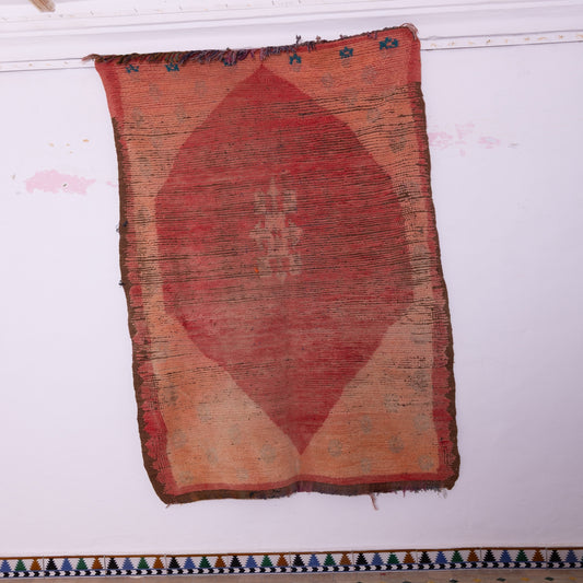 Vintage Boujad Rug – Handwoven Moroccan Wool Carpet, Rustic Red & Earthy Tones, Bohemian Berber Rug, Tribal Nomadic Decor, One-of-a-Kind