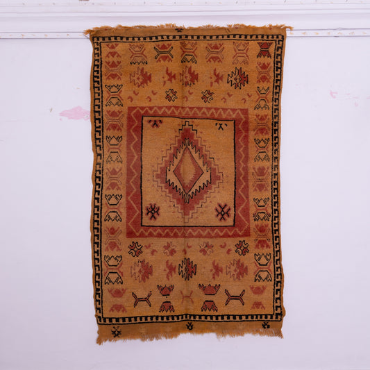 Handwoven Taznakht Moroccan Rug – 100% Wool Berber Carpet – Saffron & Terracotta Tribal Design – Authentic High Atlas Decor