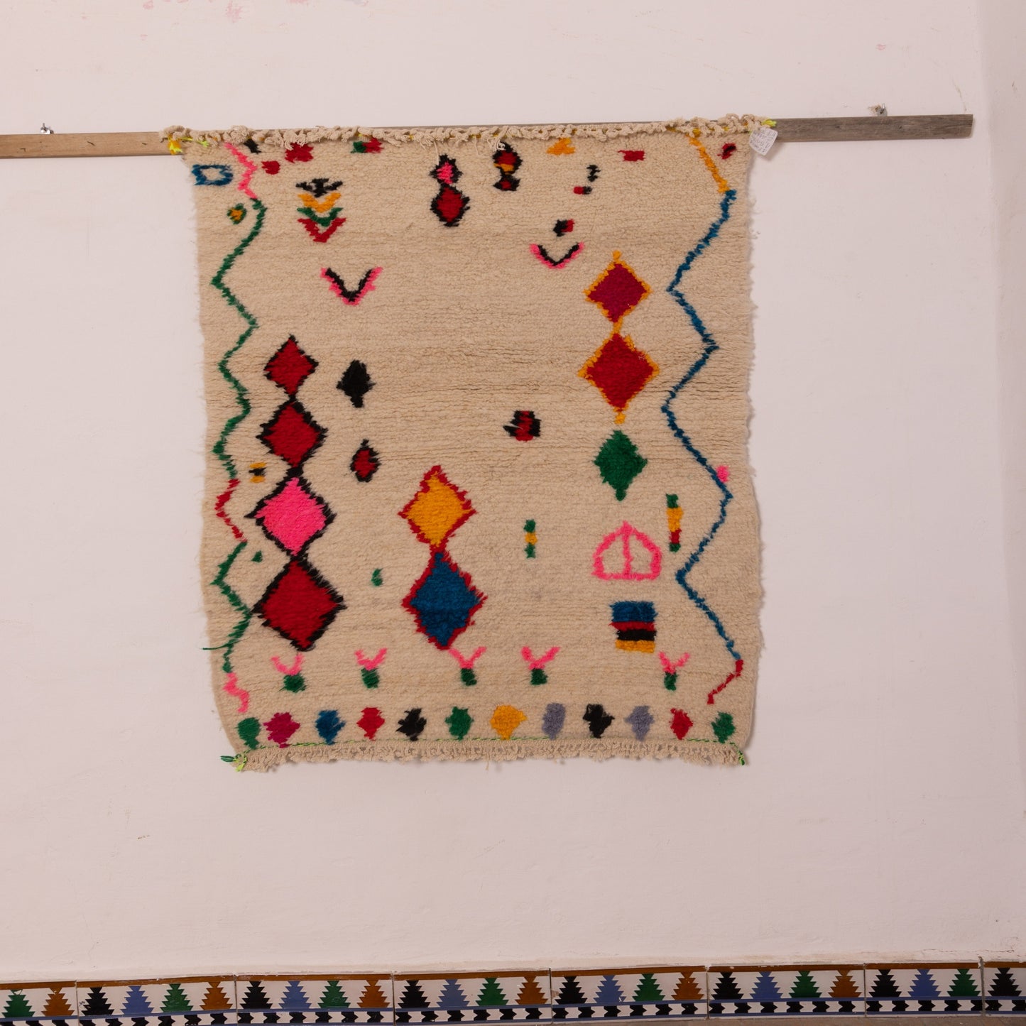 Colorful Azilal Rug - Small Berber Wall Hanging - 80% Wool 20% Cotton - Handmade Moroccan Art Rug