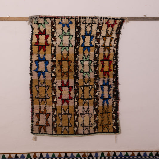 Vintage Moroccan Boucherouite Rug – Handwoven Berber Carpet with Colorful Geometric Patterns