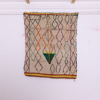 Playful Diamond Web Rug - Handwoven Berber Wool with Central Colorful Motif