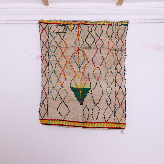 Playful Diamond Web Rug - Handwoven Berber Wool with Central Colorful Motif
