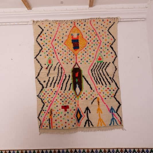 Colorful Azilal Rug - Handmade Moroccan Wool & Cotton - Abstract Rainbow Tribal Art - Bohemian Wall or Floor Decor
