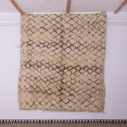 Vintage Moroccan Beni Ourain Rug – Handmade Wool Berber Carpet – Geometric Diamond Design ; 9,51 ft /  6,56 ft