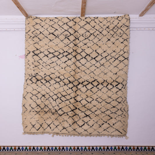 Vintage Moroccan Beni Ourain Rug – Handmade Wool Berber Carpet – Geometric Diamond Design