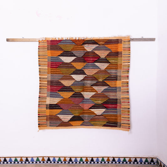 Handwoven Moroccan Akhnif Rug – Geometric Patchwork Beauty