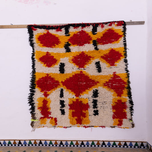 Colorful Vintage Azilal Rug - Moroccan Handwoven Wool Rug in Red, Orange & Yellow - Boho Tribal Carpet