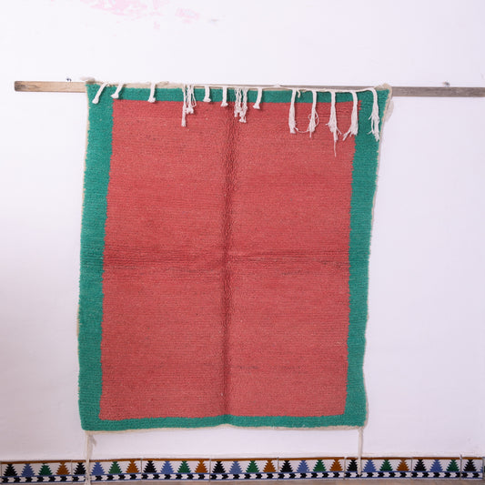 Minimalist Boujad Rug – Handmade Moroccan Wool Rug – Terracotta & Green Wall Hanging – Small Berber Accent – Boho Japandi Home Decor