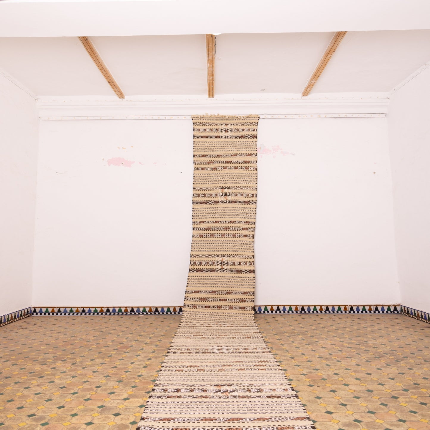 Handwoven Neutral Moroccan Runner Rug - 100% Wool