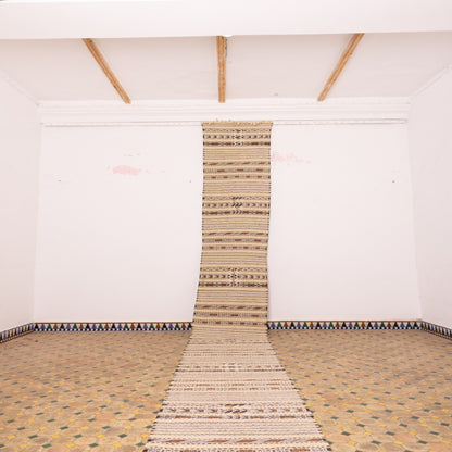 Handwoven Neutral Moroccan Runner Rug - 100% Wool