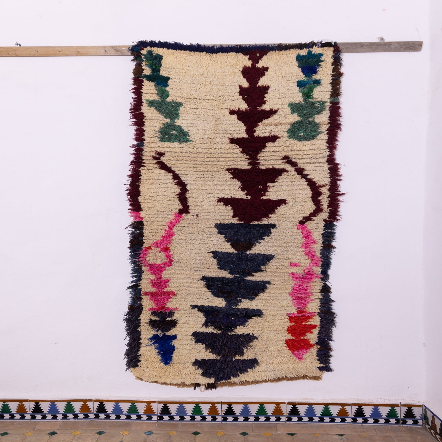Totem Trail  – Vintage Azilal Rug with Tribal Symbol Spine