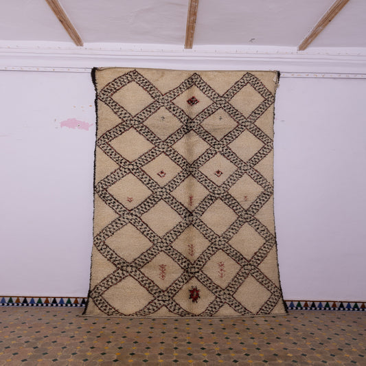 Vintage Moroccan Beni Ourain Rug – Handwoven Wool with Traditional Berber Symbols