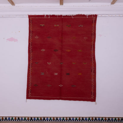 Handwoven Moroccan Akhnif Rug – Rich Red Berber Wool & Cotton Carpet
