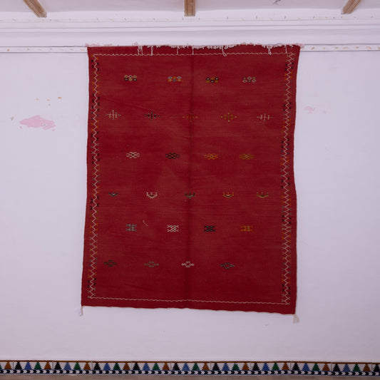 Handwoven Moroccan Akhnif Rug – Rich Red Berber Wool & Cotton Carpet
